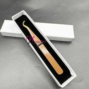 Pince à épiler à pointe plaquée or de type crochet, revêtement en poudre marron, acier inoxydable durable, pince à épiler pour extensions de cils - Product Image 5