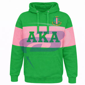 Alpha |   Kapa |   Sweat à capuche Alpha AKA Sorority vert et rose pour l'hiver, avec broderie courte et impression de passepoil, vêtement universitaire - Product Image 2