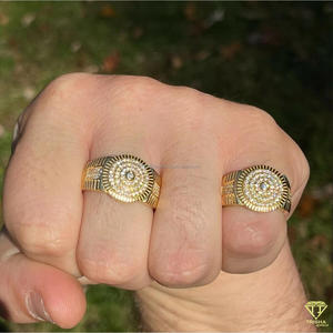 Lab Grown Diamond Round Halo Signet <b>Ring</b> for Men in Yellow <b>Gold</b> Iced Out Luxury Hip Hop Statement <b>Ring</b> Vintage <b>Cocktail</b> <b>ring</b> - Product Image 2