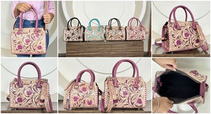Bolso de Mano de Cuero Floral de Lujo, Hecho a Mano, con Diseño Personalizado, para Mujer, en Cuero Vacuno Genuino, Estilo Speedy, OEM ODM - Product Image 2
