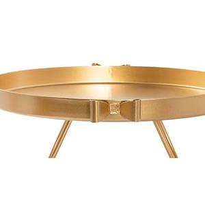 Elegant Gold <b>Cake</b> <b>Stand</b> Featuring A Shallow Round Tray With Raised Edges Side Handles & A Unique Geometric Wire Base For Serving - Product Image 4