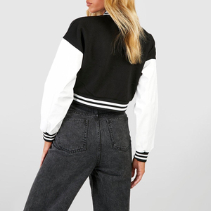 Wholesale Customized <b>Women's</b> Varsity Crop <b>Jackets</b> Top Selling Breathable <b>Leather</b> Sleeves Button Closure Crop Style <b>Jackets</b> - Product Image 2