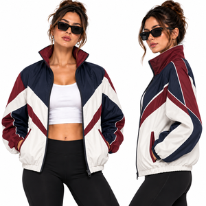 <b>women</b> pink color block windbreaker jacket wholesale retro streetwear zip up track top lightweight casual running jackets <b>coat</b> - Product Image 2