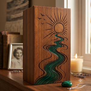 Custom Wooden <b>Memorial</b> Urn Crystal Inlay Cremation Keepsake <b>Box</b> Carved Funeral Decoration - Product Image 4