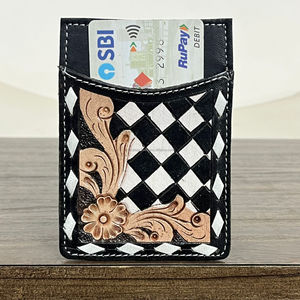Tarjetero de Cuero Vacuno con Diseño de Tablero de Ajedrez, Hecho a Mano, Nuevo, Delgado, Duradero, para Unisex, Venta al por Mayor - Product Image 4