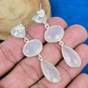 Natural White onyx Pear Shape Gemstone <b>Stud</b> Earring 18k Gold Finish Over 925 Sterling <b>Silver</b> Finish - Product Image 4