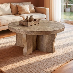 Mesa de Centro Redonda de Madera Sólida de Alta Calidad 2026, Diseñada con una Tapa de Madera Gruesa, Base Central Resistente y Acabado Natural - Product Image 1