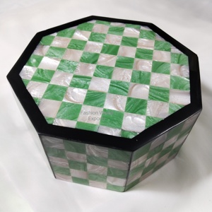Octagonal Resin Inlay <b>Box</b> with Green Checkerboard Pattern, Modern Decorative <b>Storage</b> <b>Box</b> for Jewelry Keepsakes and Contemporary - Product Image 3