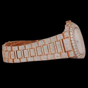 Reloj de Lujo para Hombre con Incrustaciones de Diamantes Moissanite, Reloj de Pulsera de Acero Inoxidable con Esfera Dorada Rosa, Estilo Hip Hop, Reloj Hecho a Mano Personalizado - Product Image 5