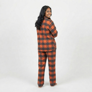 Oversize Flannel Pajama Set Women Lightweight Plaid Button <b>Down</b> Shirt & Pajama Set Women's 100% Cotton Flannel Pajama Set - Product Image 5
