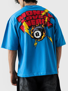 Camiseta Azul Extra Grande Premium para Hombre, Estilo Urbano, Corte Holgado, Algodón y Felpa, Ecológica, Secado Rápido, Transpirable, con Logotipo Impreso, Informal - Product Image 3