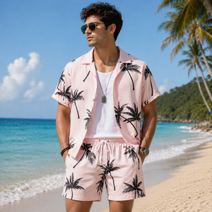 peech Color Floral PrintDesign Breathable Men's Casual BeechWear SummerShirt 320Grams QuickDry Eco-Friendly Short Sleeve100%poly - Product Image 1
