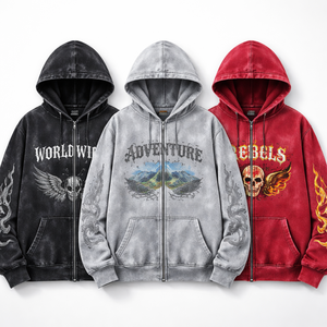 Sudadera con capucha y cremallera de lavado ácido premium para compras al por mayor - Opciones personalizadas al por mayor directamente del fabricante - Product Image 5
