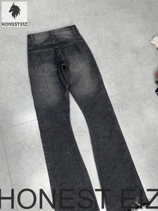 HONEST EIZ Jeans de mezclilla vintage de cintura alta y pierna recta para mujer, ecológicos, de largo completo, estilo urbano, con cordón y efecto desgastado, ODM - Product Image 5