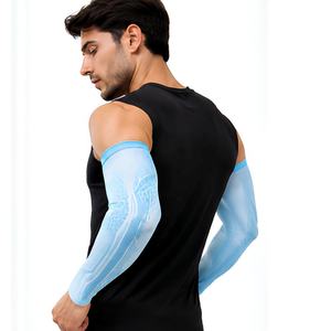 Manchons de compression pour hommes, bleu clair, anti-UV, imprimés par sublimation, en Spandex et Polyester, pour le cyclisme - Product Image 2