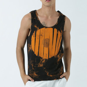 Men's <b>Black</b> Orange Vinyl Record Print Tank <b>Top</b> O-Neck Casual Style Breathable Polyester Sleeveless <b>Top</b> - Product Image 1