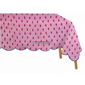 Hermosa Cubierta de Mesa Rectangular de Algodón con Estampado Floral a Mano, Técnica de Tejido Scallop para el Hogar y Fiestas, Tela de Algodón Puro - Product Image 3