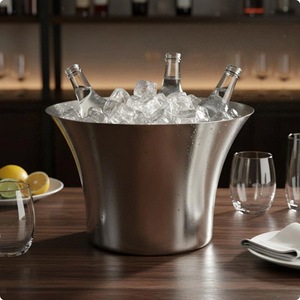 Seau à glace élégant à double paroi en acier inoxydable avec pinces à glace – Glacière isotherme premium pour refroidir le vin lors de fêtes, hôtels et événements - Product Image 6