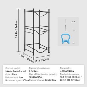 Portabottiglie d'acqua a 3 livelli per carichi pesanti, porta borracce da 5 galloni a fila singola, porta 3 bottiglie, soluzione di stoccaggio per cucina - Product Image 4