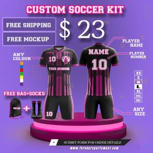 ชุดฟุตบอลแบบพรีเมียมฟูลซับลิเมชั่นสั่งทำพิเศษ (เสื้อ, กางเกงขาสั้น, ถุงเท้า, กระเป๋า) พร้อมพิมพ์ลายตามสั่ง - Product Image 1