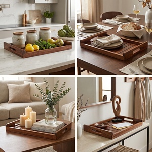 Vesta Homes Organisateur de plateau de service en bois de teck rectangulaire fait à la main pour la maison Cuisine Restaurant Table à manger Utilisation de bureau - Product Image 5