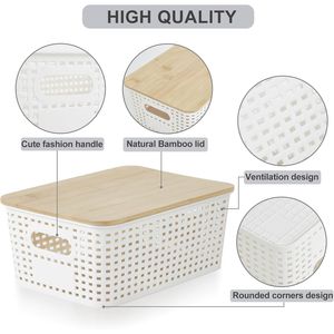 Cute Labeled 5.2qt <b>Small</b> Plastic <b>Storage</b> Bins with Bamboo Lids Stackable Box <b>Basket</b> for Pantry Decorative Organizing - Product Image 3