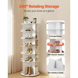 6 Tiers White Freestanding Rotating <b>Shoe</b> Rack Tower 360 Degree Spinning Storage Carousel <b>Display</b> Bedroom Living Room Entryway - Product Image 2