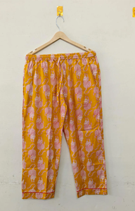 Ensemble de pyjama artisanal Jaipuri en coton tissé jaune moutarde imprimé à la main pour femme, motif léopard, manches longues, tenue de nuit d'été - Product Image 2