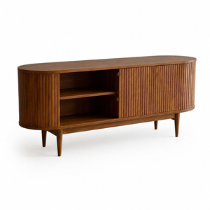 Luxury Eco-Friendly Durable Teak Wood Mid Century Modern Wholesale Alden Fluted Buffet Cabinet Media Console <b>TV</b> Stand Storage - Product Image 1