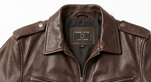 Brown Genuine Leather Men's Motorcycle Jacket Zipper <b>Stand</b> Embroidery Front Breathable Cotton Lining Windproof Waterproof Spring - Product Image 3