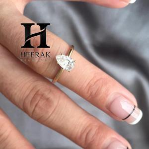 Anillo de Compromiso con Moissanita Corte Pera, Oro de 14K, Anillo Solitario con Diamante Cultivado en Laboratorio para Mujer, Fabricante de Joyería Personalizada - Product Image 4