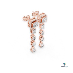 Boucles d'oreilles pendantes en or rose 2,812 CT avec diamants de laboratoire de forme princesse et fantaisie en or massif 14 carats - Product Image 3