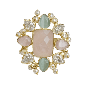 Anillo de Latón Chapado en Oro de Laxmi Jewellers con Piedras de Cuarzo Rosa en Forma de Pera, Diseño Floral Vintage, Joyería de Boda para Mujer - Product Image 1