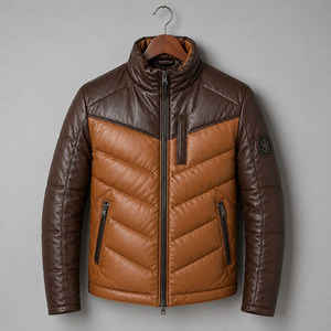 Puffer Leather <b>Jacket</b> for <b>Men</b> Embroidery Breathable Windproof Street Style Pakistan Made High Quality - Product Image 3