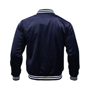 Men's Navy Blue Satin Bomber Jacket Regular Fit Zipper Closure Turn-<b>down</b> Collar Casual Autumn Wear - Product Image 2