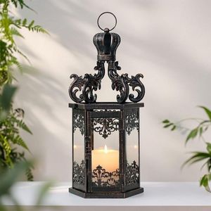 Farol de metal bellamente elaborado con un acabado elegante y un diseño decorativo. Ideal para decoración del hogar, exhibición de velas, festivales - Product Image 3