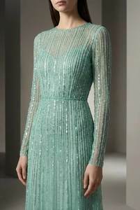 เดรสยาวปักลายสีเขียวมิ้นท์คุณภาพสูงสำหรับผู้หญิง ชุดราตรีงานทางการ ราคาขายส่งจากโรงงาน - Product Image 3