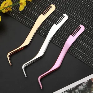 Makeup Tool Custom Logo Strip Eyelash Pink Gold Sliver Steel Eyelash <b>Extension</b> Applicator Tweezers - Product Image 3