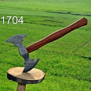 Hand Forged Damascus Steel <b>Axe</b> Custom Viking Tomahawk Wooden <b>Handle</b> Camping Hunting Survival Hatchet Outdoor Tool - Product Image 1