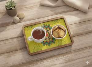 Plateau de service décoratif multifonctionnel classique de luxe en bois massif fait main, style Art Déco, pour le Ramadan et les mariages, cuisine et salle à manger - Product Image 3