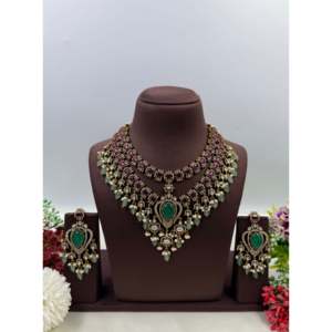 Indian Ethnic Aditi Victorian Semi Bridal <b>Gold</b> Plated Beaded Jewelry <b>Set</b> - Product Image 1