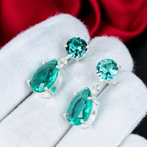 Pendientes de Gema de Apatita Acuática en Plata de Ley 925, Hechos a Mano, Corte Pera, Azul Verde, Joyería, Regalo para Mujer, Venta al por Mayor - Product Image 5