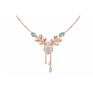 Collier élégant inspiré de la nature, en or rose 18 carats avec perles en forme de larme et pierres bleues saphir, bijoux de mode - Product Image 2