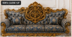 European Style Wooden Sofa Set Blue Upholstery Living Room Set Custom-made Traditional Castle-Style Furniture for Living Room - Product Image 2