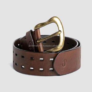 Ceinture décontractée en cuir véritable pour jeans, au design unique entièrement perforé, faite à la main, avec boucle ardillon en laiton antique massif, toutes tailles. - Product Image 4
