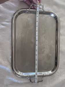 Plateau de service rectangulaire vintage en acier inoxydable plaqué argent avec poignées, finition argent poli - Product Image 4