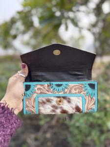 Nouveau portefeuille de sculpture usiné à la main de concepteur pochette portefeuille élégant en cuir véritable en fourrure de vachette multi-utilisations portefeuilles en cuir occidental - Product Image 4