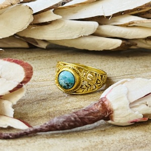 Trendy wholesale <b>Turquoise</b> Brass <b>Ring</b> 18k Gold Plated Floral Leaf <b>ring</b> Statement Bohemian Vintage <b>Ring</b> Handmade <b>Ring</b> For Women - Product Image 5