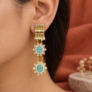 Pendientes Largos Florales de Menta Premium con Perlas y Circonitas, Venta al por Mayor, Fabricante y Mayorista - Product Image 3