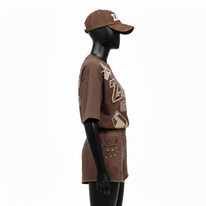 <b>Women</b> t shirt and booty <b>short</b> set premium cotton <b>jersey</b> 220 gsm tee 260 gsm fleece <b>short</b> custom screen print logo <b>Women's</b> Sets - Product Image 4